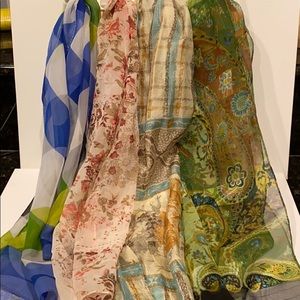 4-for 10 NECK SCARVES- greens-aqua-blues- pink
